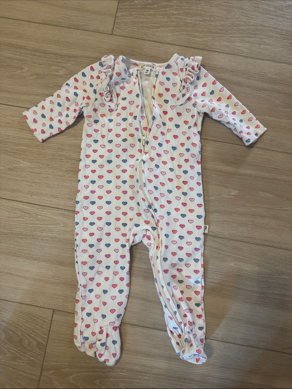 White Footed One-Piece with Pink and Blue Hearts